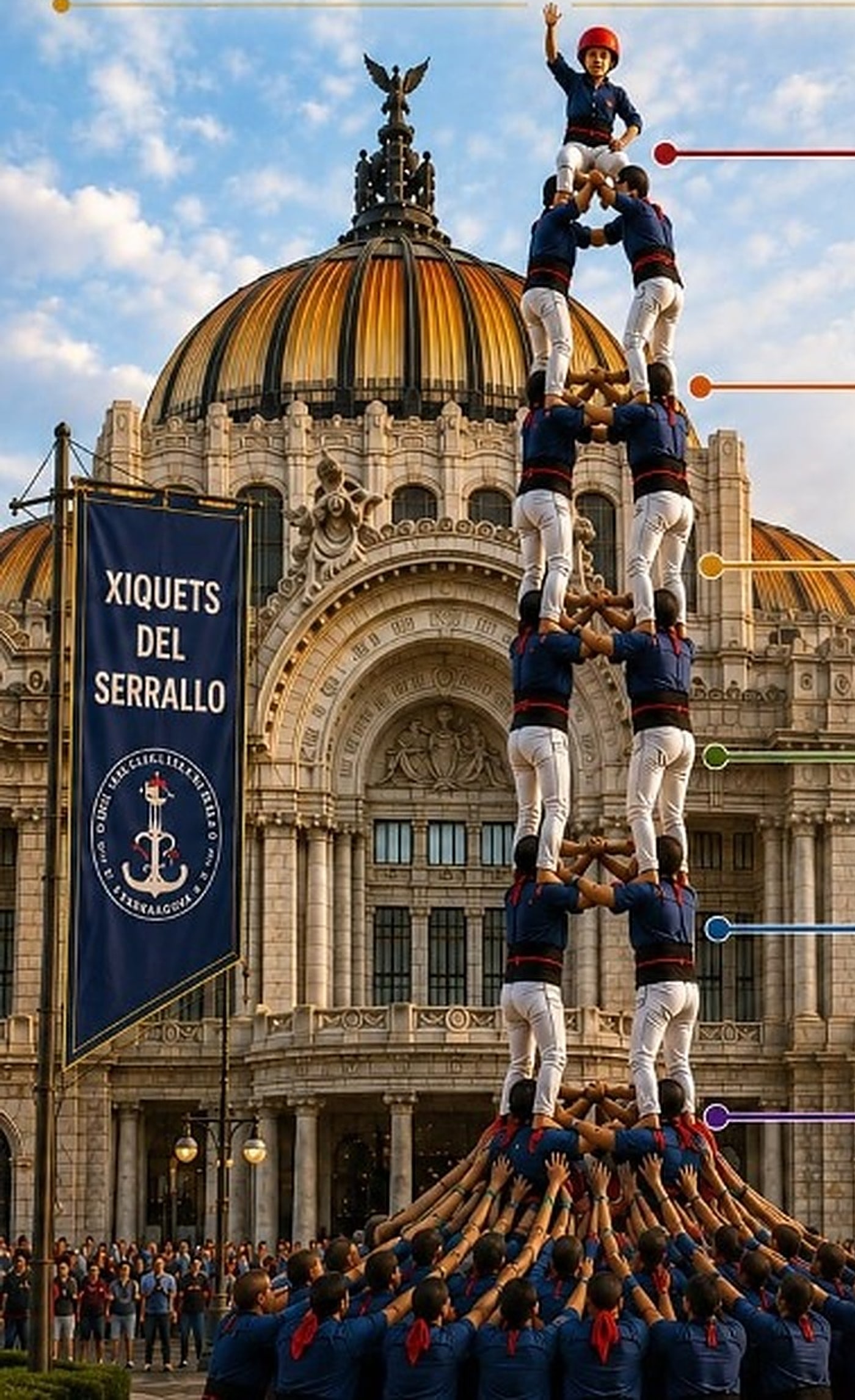 Castell humà davant del Palacio de Bellas Artes, Ciutat de Mèxic